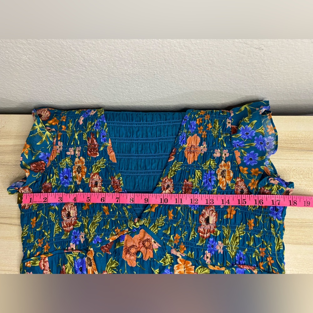 Anthropologie Peregrine Floral Blue Flutter Sleeve Midi Dress Size Large - Picture 10 of 13